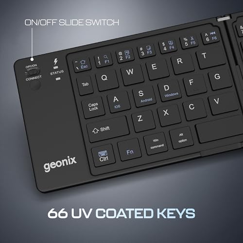 Image of Geonix Neo Fold 11, Foldable Wireless Keyboard | BT 5.0 Version | Rechargeable | 1 Year Warranty | 100+ Working Hours, Li-Polymer Battery (Black)