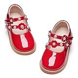Kiderence Toddler Little Girls Mary Jane Dress Shoes School Oxford for Red Flats Size 10M