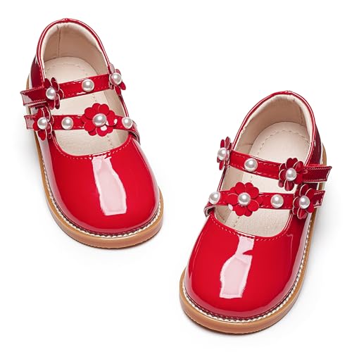 Kiderence Toddler Little Girls Mary Jane Dress Shoes School Oxford for Red Flats Size 10M