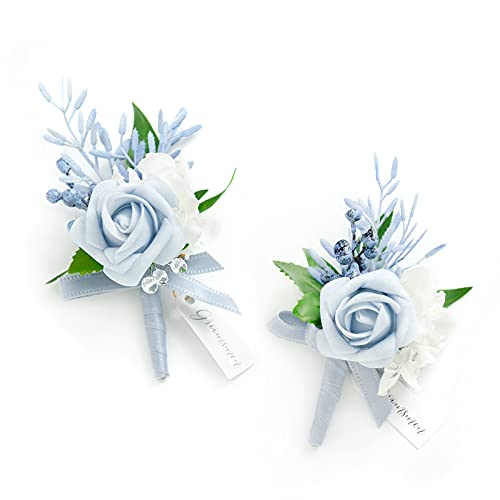 Ling's Moment Set of 2 Boutonniere for Men for Wedding Groom Groomsmen Boutonniere for Wedding Ceremony Anniversary Formal Dinner Party, Dusty Blue Ling's Moment Set of 2 Boutonniere for Men for Wedding Groom Groomsmen Boutonniere for Wedding Ceremony Anniversary Formal Dinner Party, Dusty Blue