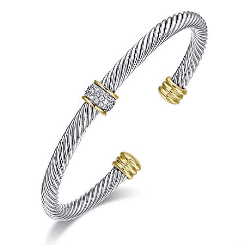 Ofashion Brass Alloy Cable Wire Zircon Inlaid Wheel Cuff Bracelet …