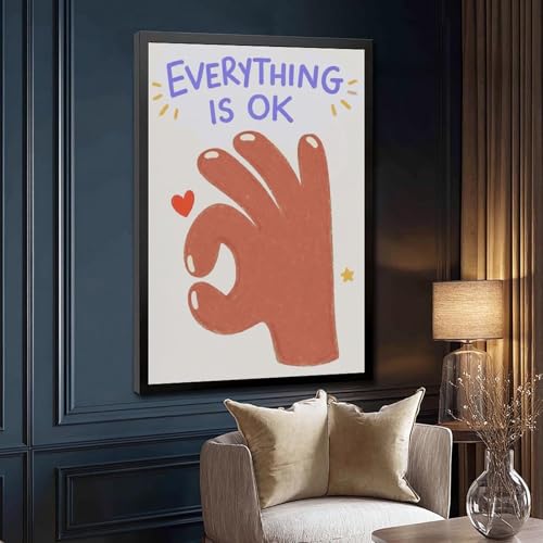 Impression sur toile Everything Is OK message positif cadre noir - 3