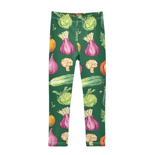 ALAZA Girls' Leggings Children's Yoga Pants Skinny Printed Dance Vegetables Green Comfortable 4T