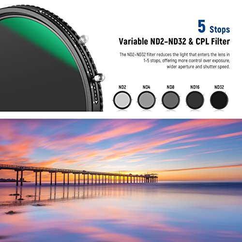 Neewer 2 in 1 77mm Variable ND Filter & CPL Filter, ND2-ND32, Circular Polarizer, Nano Coated, HD Optical Glass - Image 4