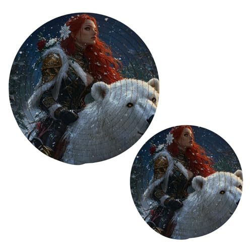 Sottopentola a forma di orso per la sala giochi invernale, 2 pezzi, rotondo, in cotone termoisolante, resistente al calore, sottopentola per pentole calde