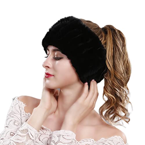 XUYUZUAU Cache-cou pour Femmes Véritable Fourrure de Lapin Écharpe Circulaire Bandeau Haute Élasticité Hiver Chaud