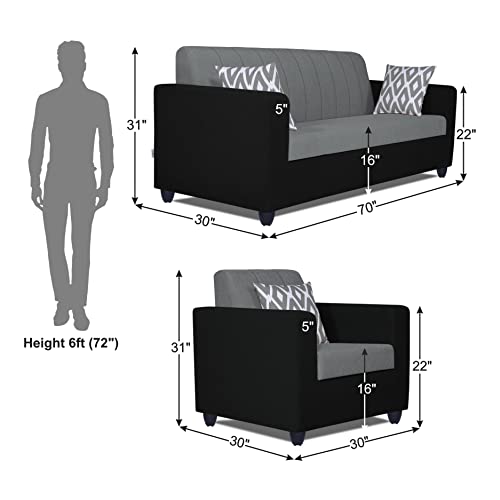 Image of Adorn India Rio HighBack 3+1+1 5 Seater Sofa Set (Black & Grey) (3 Year Warranty)