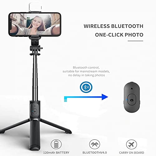 Anvirtue 6 In 1 Wireless Bluetooth Selfie Stick Wireless Bluetooth Foldable Mini Tripod With Fill Light Shutter Remote Control For Ios Android (Black) #TOP7