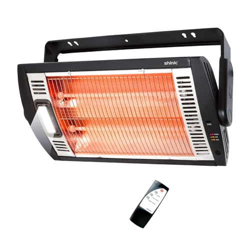 Electric Garage Heaters for Indoor Use, 1500W/750W Quartz Radiant Heater Ceiling Mounted with Work Light, 90°Rotation, 5 Setting Modes, Heater