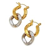 OAKKY 18K Oro Plateado Dos Tonos Cadena Pendientes Para Mujeres Gota Colgantes Oro Y Plata Eslabón Clavos Pendientes Pequeño De Moda Delicado Colgantes Joyería