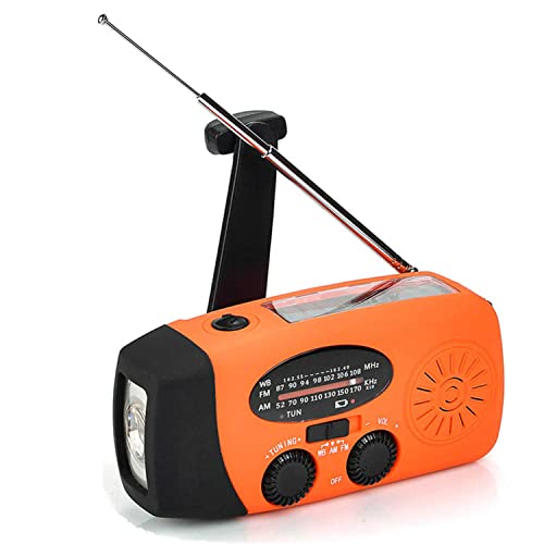 緊急気象ラジオ、太陽光発電ハンドクランクFM/AM / NOAAラジオの3つのLED懐中電灯とスマートフォン用電源銀行