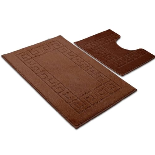 Paradise Products Juego de alfombrillas de baño, estilo griego, 2 piezas, antideslizantes, color chocolate