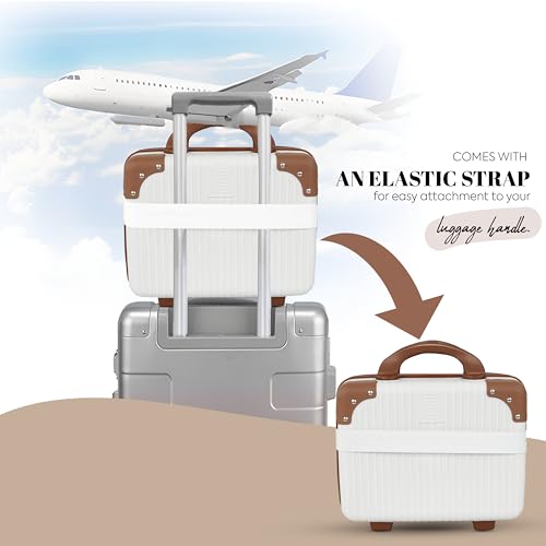 Image of Storite Hard Shell Vanity Bag Cosmetic Case for Women, Makeup Organizer - Brown & White