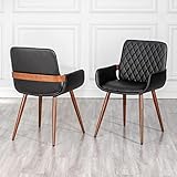 LUNLING Mid Century Modern Dining Chairs Set of 2 Accent Faux Leather Chair Bentwood Frame with...