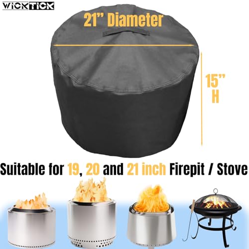 WICKTICK 21 Inch Round Fire Pit Cover for Solo Stove Bonfire 2.0, 600D Heavy Duty Waterproof Firepit Accessories for Outdoor Camping, All-Weather Resistant