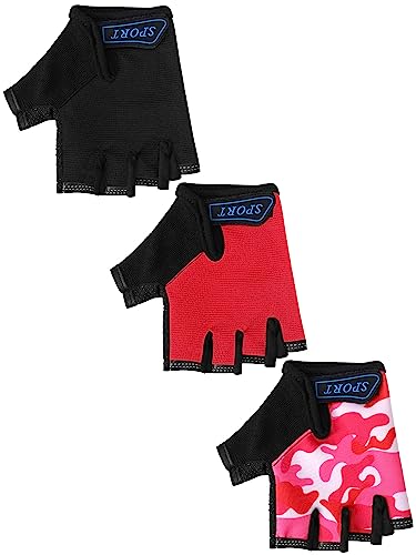 Image of Boao 3 Pairs Kids Half Finger Bike Gloves