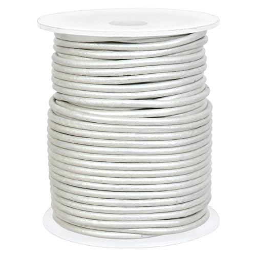 GENIQUE Real/Genuine Round Leather String Cord for Necklace Bracelets, Jewellery, Braiding (2mm, Pearl White Metallic) - Image 2