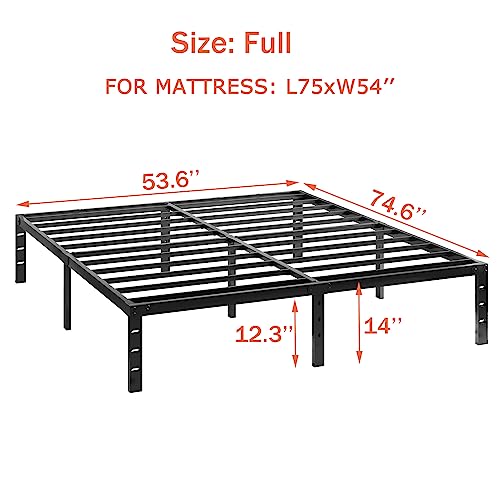 Zunatu 14 Inch Full Metal Bed Frame Foundation No Box Spring Needed Heavy Duty Tall Platform With Large Storage Easy Assembly Mattress Noise Free, Black #TOP1