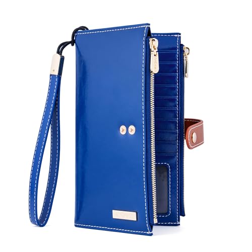 Image of ANDOILT Women's Genuine Leather Wallet RFID Blocking Credit Card Holder Zipper Purse Cell Phone Handbag