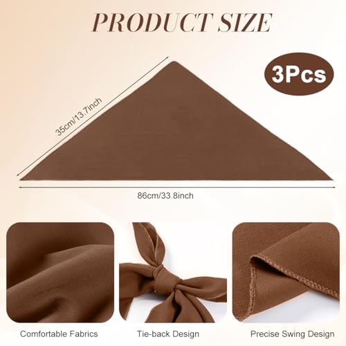 Image of MAYCREATE 3Pcs Bandana Scarf Fashion Bandanas for Women Girls Triangular Hair Scarf for Women Tie Back Countryside Style Soft Cotton Head Bands with Knot Design - Beige, Brown & Navy
