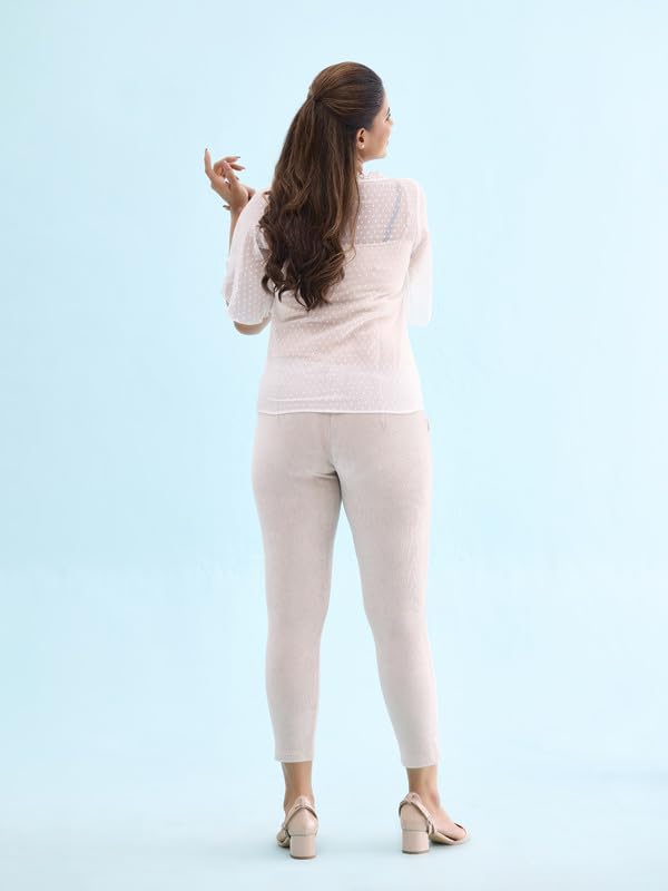 Image of GO COLORS Solid Corduroy Treggings for Women | Warmtech, Mid Rise, Side Pocket