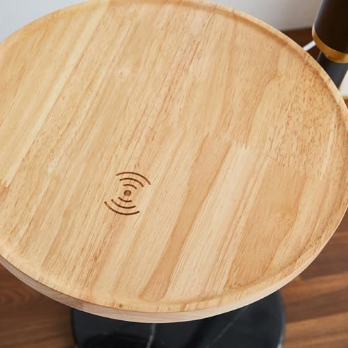 Lámpara de pie con bandeja de madera maciza y puertos USB de diseño elegante 5