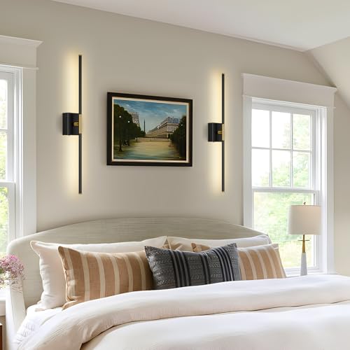 JZEKVN Wall Sconces Set of Two with Remote Control 29.1 in Dimmable Black Gold Battery Operated Wall Lights 350° Ratation 3000K-6000K LED Wireless Rechargeable Sconce for Bathroom Living Room Bedroom by JZEKVN - Used condition - Image 8