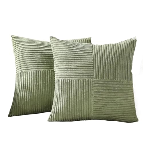 Housses de coussin carrées rayées velours côtelé rose 50x50