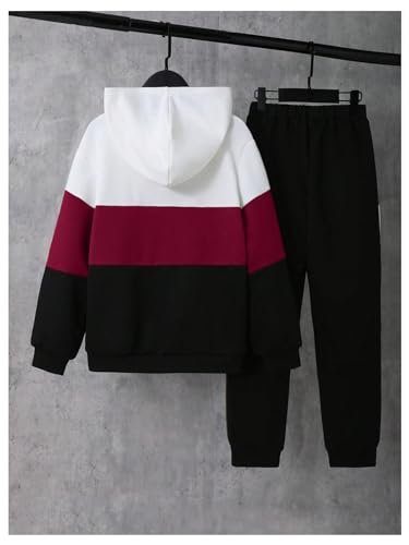 Image of MakeMeChic Boy's 2 Piece Outfits Letter Print Color Block Zip Up long Sleeve Hoodie and Pants Set Multicolor 9Y