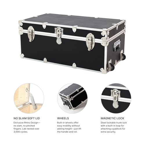 Image of Rhino Trunk & Case Large Essential Trunk With Wheels 32 inchx18 inchx14 inch, 1000+ lbs Capacity - Many Colors. Strong, USA Made Summer Camp Footlocker, and Secure College Dorm Storage Chest