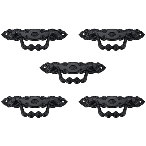 FarBoat 10pcs Antique Style Bail Handles Classical Black Decorative Drop Pulls for Doors Furnitures Woodboxes (Overall 105x36mm Hole Centers 83mm/3.27