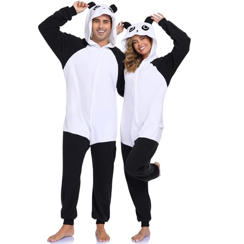 GOGOBOND Unisex Adult Onesies Halloween Costume One Piece Fleece Long Sleeve Panda Pajamas Sleepwear for Women Men M