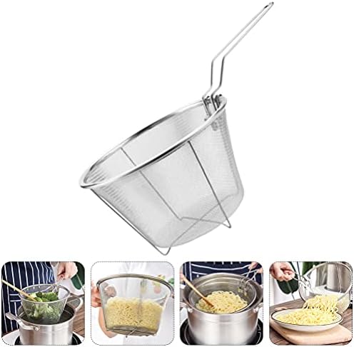 Angoily Mini Chip Baskets with Handle Food Presentation Baskets Strainer Fries Basket Stainless Steel Foldable Fry Basket for Chips Onion Rings Chicken Wing (31. 5X18X11cm)