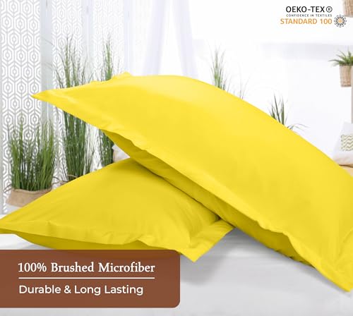 Image of Royale Linens Pillow Shams 2 Pack Euro Size 26x26 Inch - Brushed 1800 Microfiber - Bed Pillow Shams, Wrinkle Resistant Super Soft and Cozy - Back Overlap Closure - Oxford Pillowcase (Euro, Yellow)