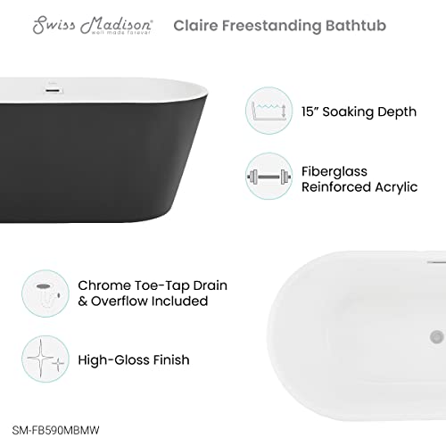 Claire 60" Freestanding Bathtub Matte Black And Matte White #TOP5