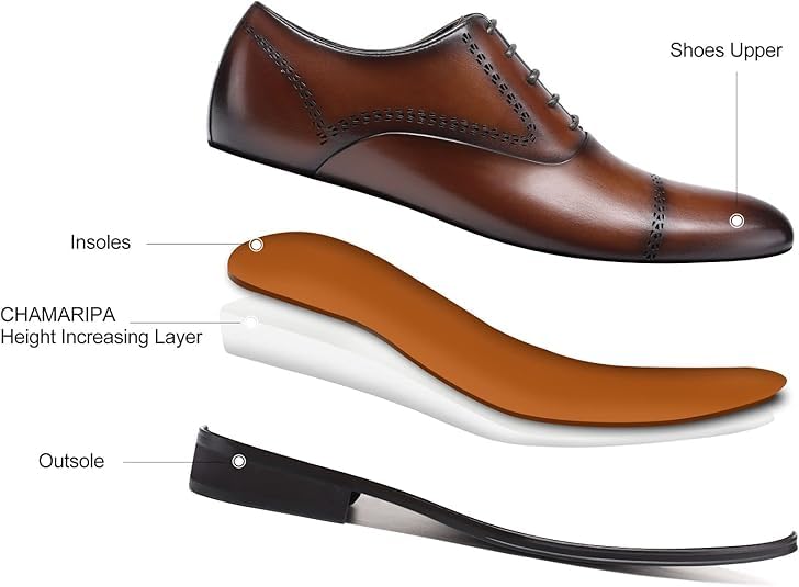 Image of CHAMARIPA Men's Height Increasing Shoes Elevator Dress Shoes Genuine Leather Formal Oxford Shoes that Make You 8CM / 3.15 Inches Taller - Brown