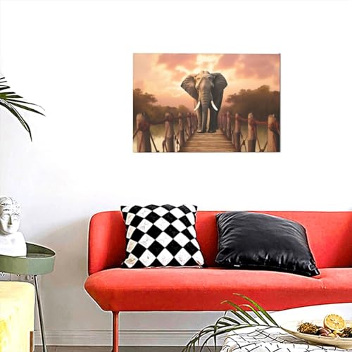 Toile éléphants sur un pont déco salon 30x45 cm