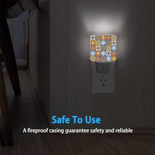 Image of Ethnic Night Light,Mexican Talavera Ceramic Night Lights Plug into Wall for Boys Girls, Led Lamp for Stairway /Hallway /Bedroom 0.5W Nightlight Sleep Friendly