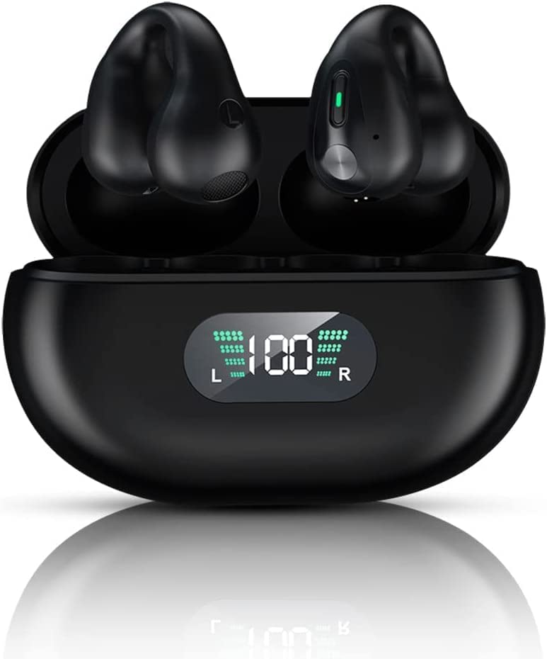 AUTOYSUR Wireless Ear Clip Bone Conduction Headphones Bluetooth 5.3 Noise Canceling Headset,Sports Headphones Open-Ear Sweatproof with Charging Case for Running Cycling Gym Yoga