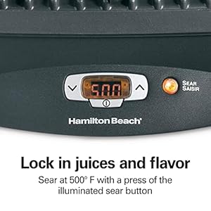 Hamilton Beach Steak Lover's Electric Indoor Searing Grill, Nonstick 100 Square, Stainless Steel (25331), Black and Stainless, Medium Hamilton Beach Steak Lovers Electric Indoor Searing Grill Nonstick 100 Square Stainless Steel 25331 Black and Stainless Medium