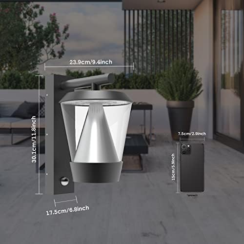 FLORNIA Gray Outdside Light Outside LED Wall Light with Motion Sensor Outdoor Wall Lighting Mains Powered PIR External Garden Weatherproof Aluminum Lamp (Gray 900LM 13W 4000K IP44)