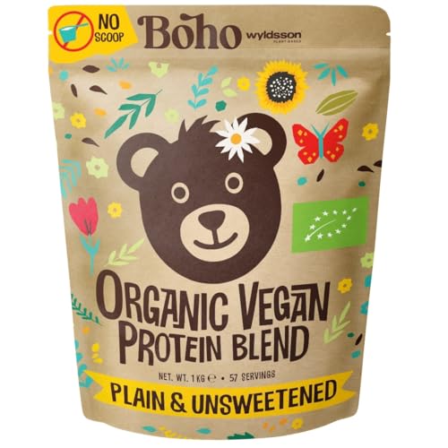 Boho Bio Veganes Proteinpulver (1kg - ohne Dosierlöffel) - ohne Süßungsmittel, ohne Aromen, ohne Gluten, Laktosefrei, Mehrkomponenten Vegan Protein