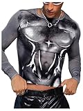 WDIRARA Men's Mesh Shirts Long Sleeve Rave See Through Tee Crewneck Party Club Wear Top Grey Black Large