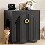 ONBRILL 34.84' High Cat Litter Box Enclosure for Self Cleaning Litter Box, Tall Hidden Litter Boxes Furniture w/Outlets, Modern Large Pet House, Cat Litter Furniture for Living Room, Black