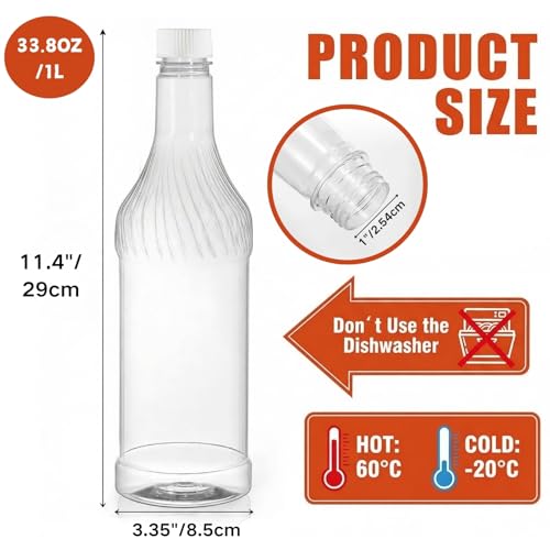Noamus 8 Pack 33 oz Plastic Soda Bottles with Caps, 1L Reusable Empty Clear PET Juice Container, Disposable Wine Bottles with White Lid for Drinking Beverage Water Liquor Beer Milk Smoothies by Noamus - Image 2