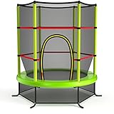GOPLUS Trampolín Infantil,Cama Elástica Niños con Red de Protección, Cama Elastica Exterior/Interior, Trampolin para Niños con Cremallera, Ø165 cm (Verde)