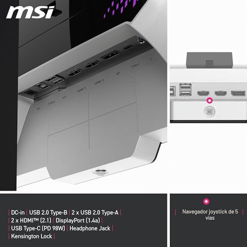 Miniatura 6 de MSI MPG 274URDFW E16M Monitor gaming 4K UHD de 27 pulgadas, 3840x2160 IPS rápido, 0,5 ms, DisplayHDR 1000, Mini-LED, Modo dual, HDMI 2.1, DP 1.4a, USB C 98WPD, Ajustable en inclinación, altura, Blanco
