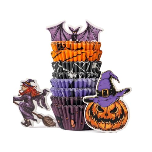 Bake Choice 400 Moldes Magdalenas Papel de Halloween con 12 Adornos,Tamaño Mini Diámetro (Inferior 3,5 cm),Perfecto para Fiestas de Halloween, Eventos Escolares y Repostería Familiar