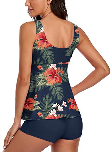 Omichic Tankini Swimsuits For Women Two Piece Bathing Suits Tribal Lesves Tank Top With Boyshorts Tummy Control Swimming Navy Medium #TOP1