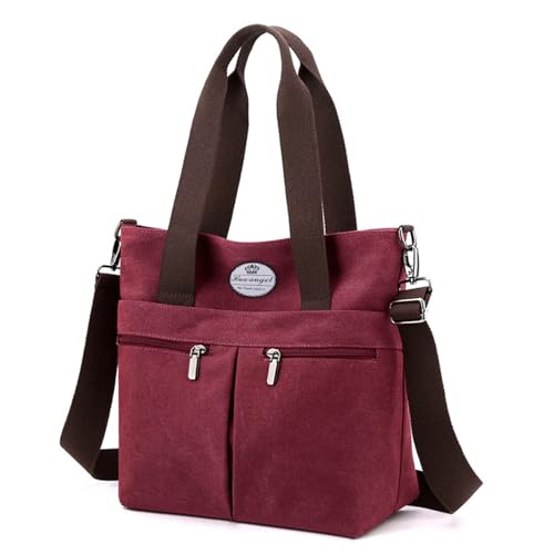 HUA ANGEL Women's Canvas Tote Bag Lightweight Crossbody Purse Multi-Pocket Durable Handbags for Work College Shopping Beach